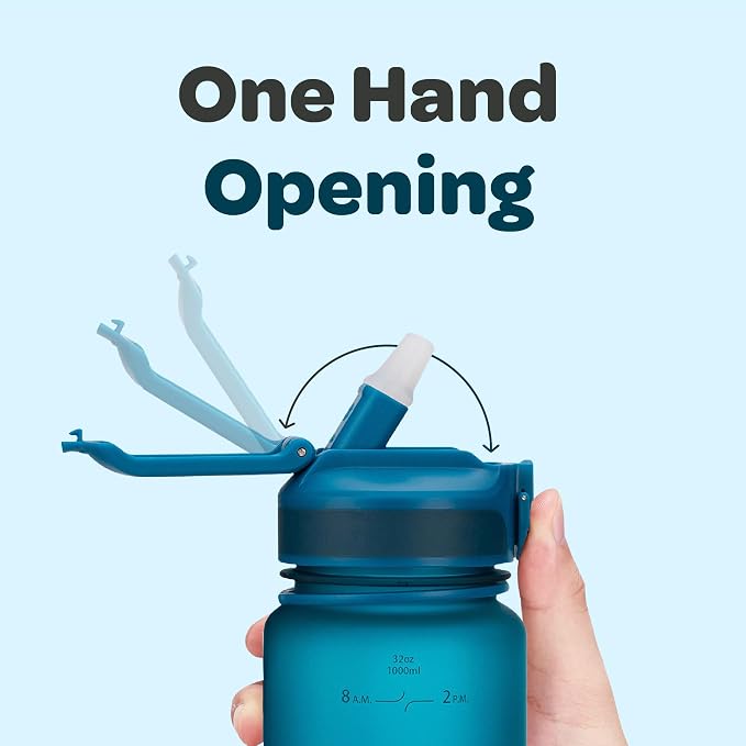 Hydracy Motivational Water Bottle with Time Marker and Straw Lid 32 oz | Leakproof,BPA Free,No Sweat Neoprene Sleeve,Carry Strap,Daily Intake Tracking for Fitness & Outdoors