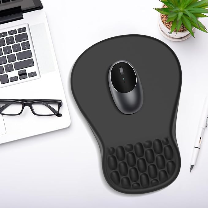 YIWEI Ergonomic Mouse Pad with Wrist Rest for Carpal Tunnel Pain Relief | Memory Foam Wrist Support,Non-Slip Rubber Base, Keyboard Computer Mousepad,Lycra Cloth Surface,Gaming Home Office,Black