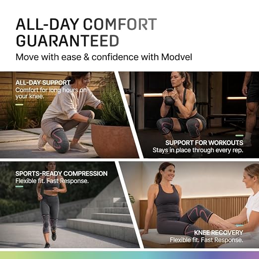 Modvel 2 Pack Knee Brace for Women - Knee Support for Walking, Knee Compression Sleeves for Pain Relief, Knee Sleeves for Women, Knee Brace for Sports, Workouts & Arthritis
