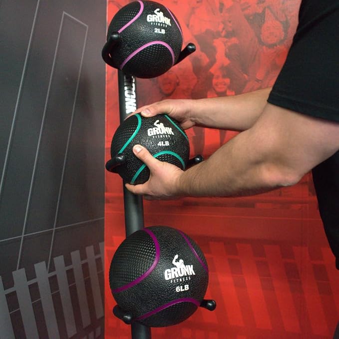Gronk Fitness 5 Tier Medicine Ball Rack | Vertical Ball Storage Stand for Home & Commercial Gym. Heavy Duty Upright Organizer for Medicine Balls and Slam Balls.