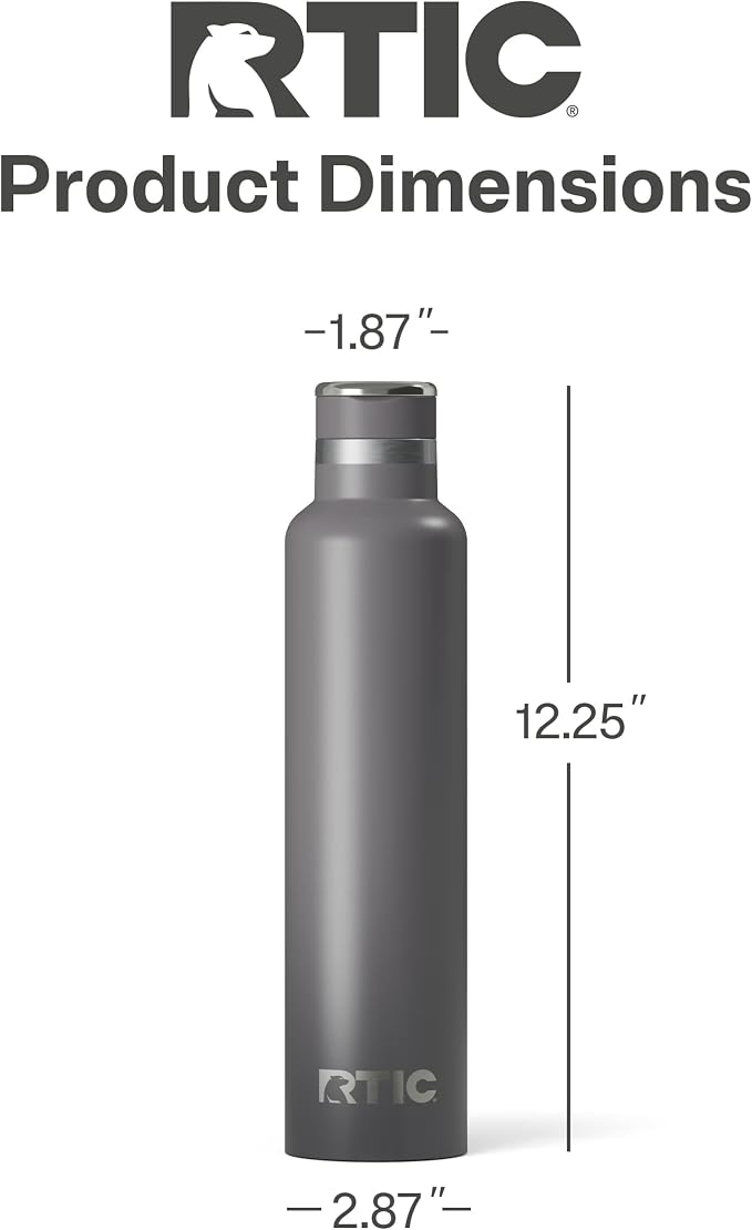 RTIC 26oz Journey Water Bottle, Ceramic Lined, Graphite | Stainless Steel Metal, Insulated for Hot and Cold Drinks, Sports, Travel and Camping