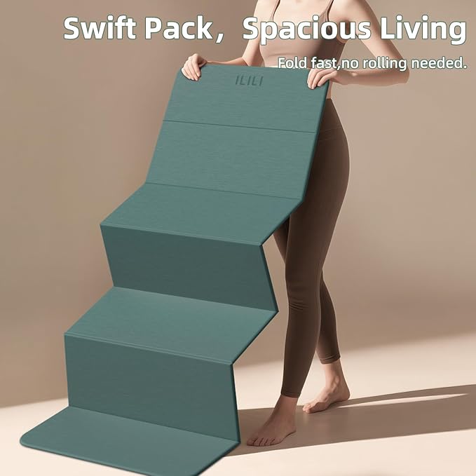 ILILI Foldable Yoga Mat 10mm, Extra Thick, Extra Long, 75x26x0.4 Inch, TPE | Non-Slip Grip, Easy Carry&Storage, Comfort Cushion, SGS Safe, Suitable for Yoga, Pilates, Home Exercise&Outdoor Travel