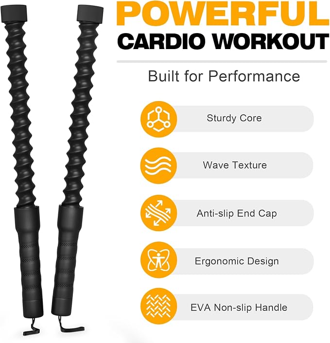 Ropeless Battle Ropes Resistance Trainer with Handles | Portable Design, HIIT Training, Cardio Workout, Full Body Strength, Home Fitness