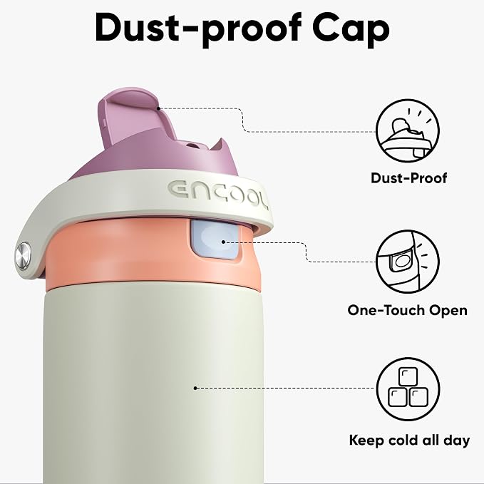 ENCOOL Leakproof Insulated Water Bottle with Straw Dual-Sip Water Bottle Bag-Safe Design for Work, Commute & Gym – Keeps Drinks Cold All Day, 32 oz, Sand Beige