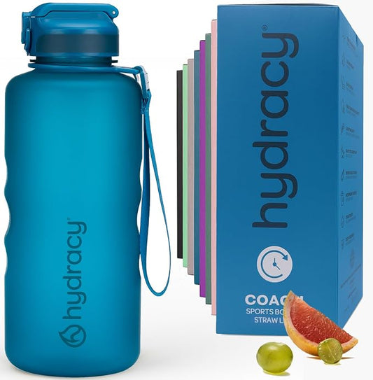 Hydracy 2L Large Water Bottle, Shatterproof, BPA Free Tritan Plastic, Leakproof, Zero Condensation, With Detachable Carry Strap, Spillproof Lid, Convenient Silicon Spout, Ideal for Gym, Yoga | Leakproof,BPA Free,No Sweat Neoprene Sleeve,Carry Strap,Dai...
