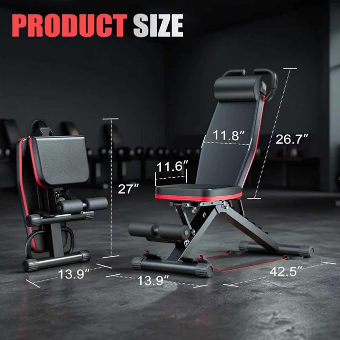 ALSO GO Adjustable Weight Bench, Workout Benches with Leg Extension, Foldable Incline Decline Bench Press, Roman Chair, Full Body Strength Training Equipment for Home Gym