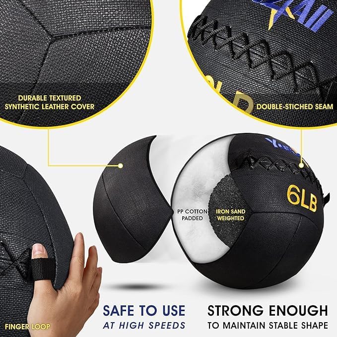 Yes4All Wall Ball, Soft Leather Weighted Iron Sand Ball for Dynamic Multifunctional Exercise, 6 LB - 30 LB