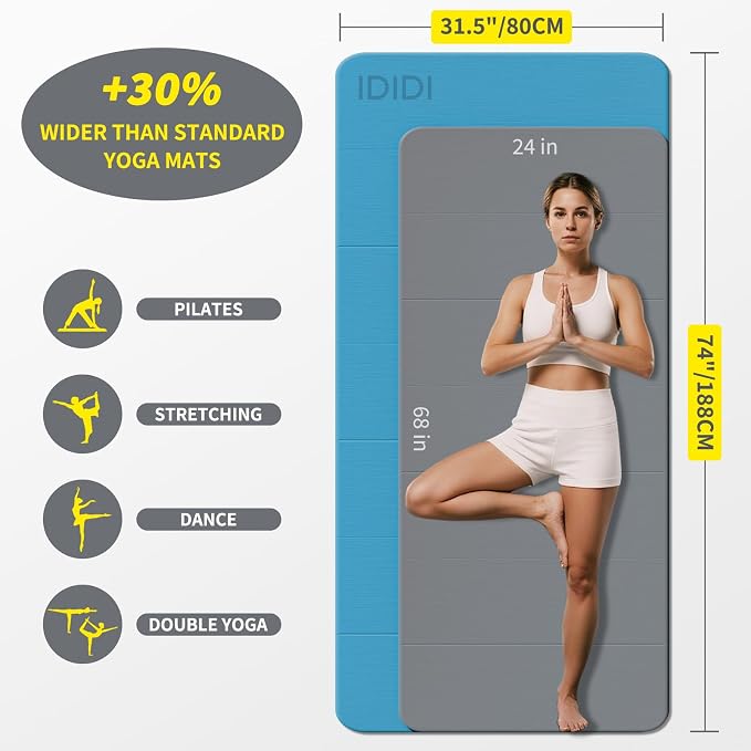 Foldable Yoga Mat Extra Large 74"×31.5" | Double-Sided Non-Slip,Extra Wide Foldable Design,8mm Extra Thick,Exercise Mat for Home, Studio and Travel Use