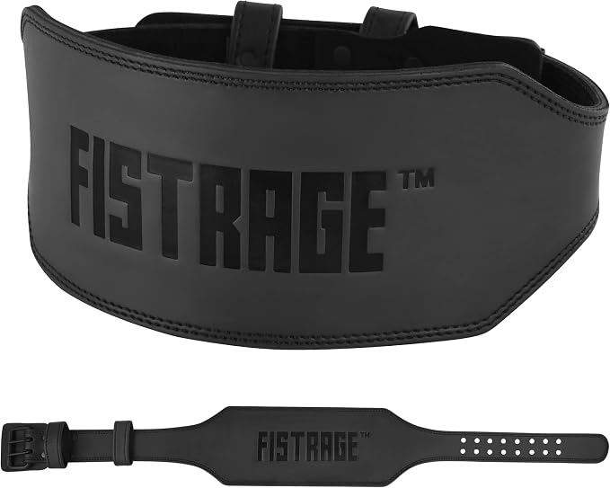 FISTRAGE Power Weight Lifting Leather Belt Gym Back Support Strap Training Fitness Exercise for Tough Workouts | Power Lifters | Supports Lumber Lower Back With Free Wrist Strap