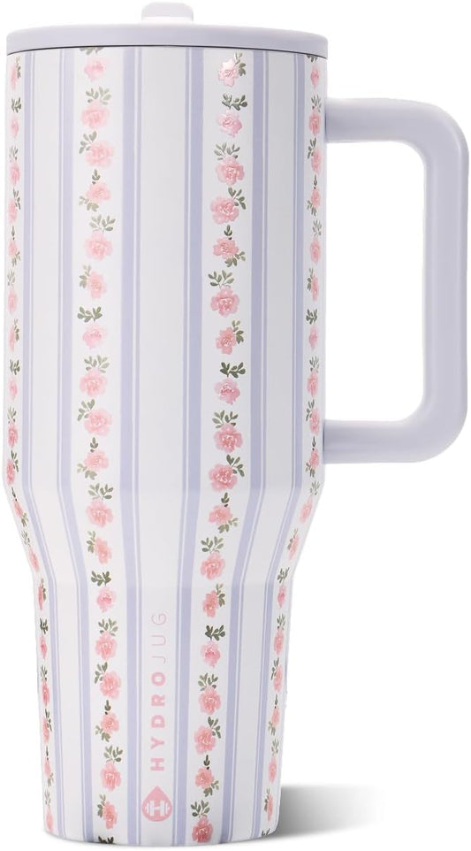 HydroJug Traveler 32oz, Insulated Tumbler with Handle & Straw, Primrose
