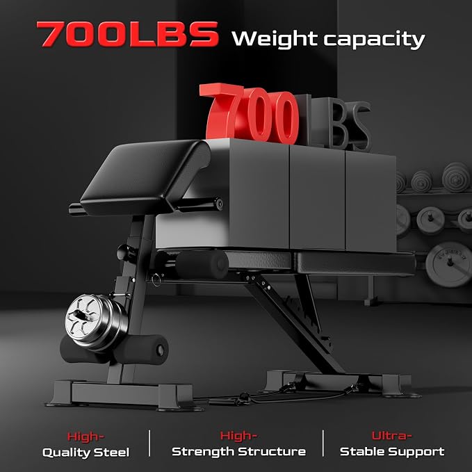 3-in-1 Adjustable Weight Bench with Leg Extension & Preacher Curl, Heavy-Duty 700LB Foldable Utility Bench for Full Body Workout, No-Installation Portable Incline/Decline/Flat Strength Training Bench for Home Gym