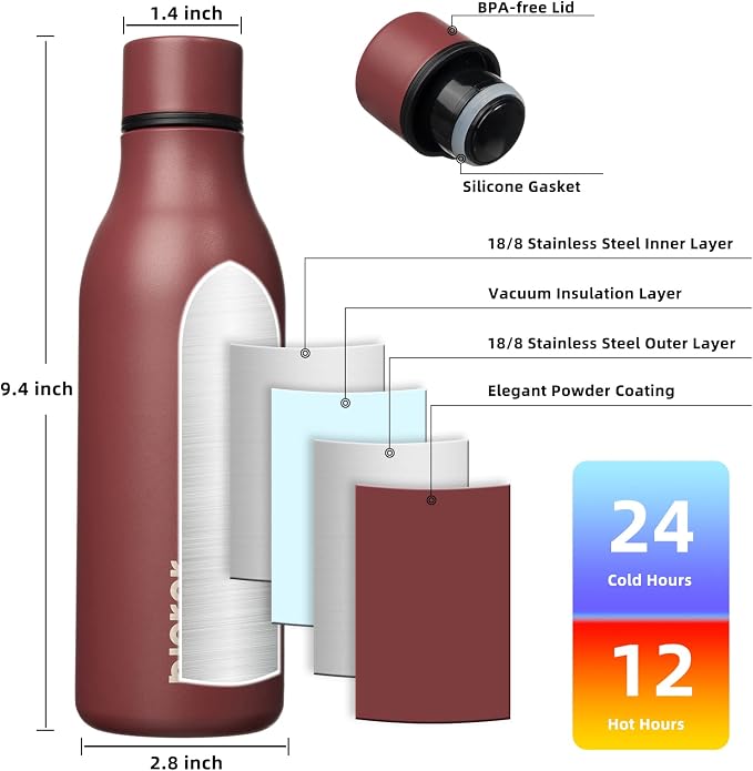 BJPKPK 18oz Insulated Water Bottle, Stainless Steel Bottle with Carry Strap | Keep Cold & Hot Vacuum Insulation, Leak-Proof BPA-Free Design, Slim Bottle Fits Most Cup Holders for Gym, Office & Travel