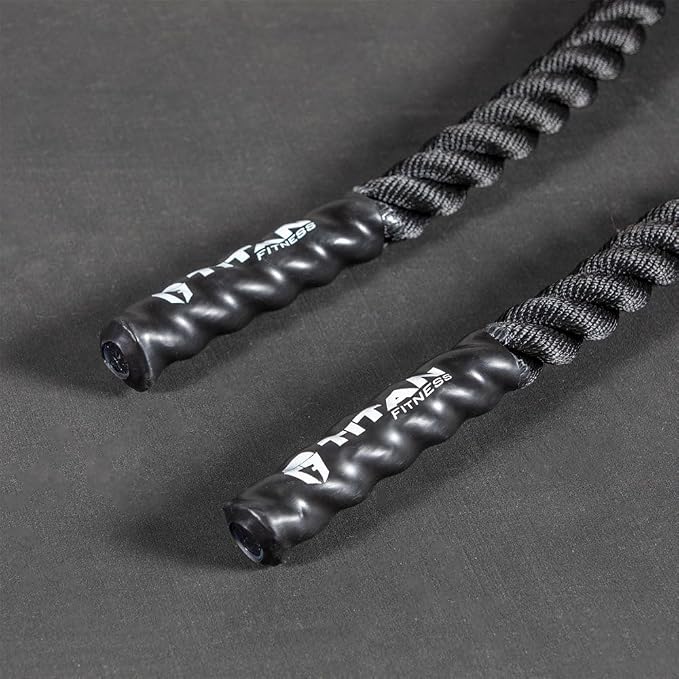 Titan Fitness Battle Rope 30ft x 1.5in, Poly Dacron Heavy Rope for Home Gym Conditioning Workouts, Cross-Train, Strength Training Exercises