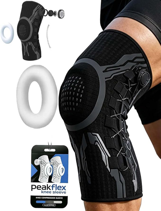 Knee Sleeve, Adjustable Knee Brace With Precision Dial, Patella Gel Pad & Side Stabilizers For Running, Workout