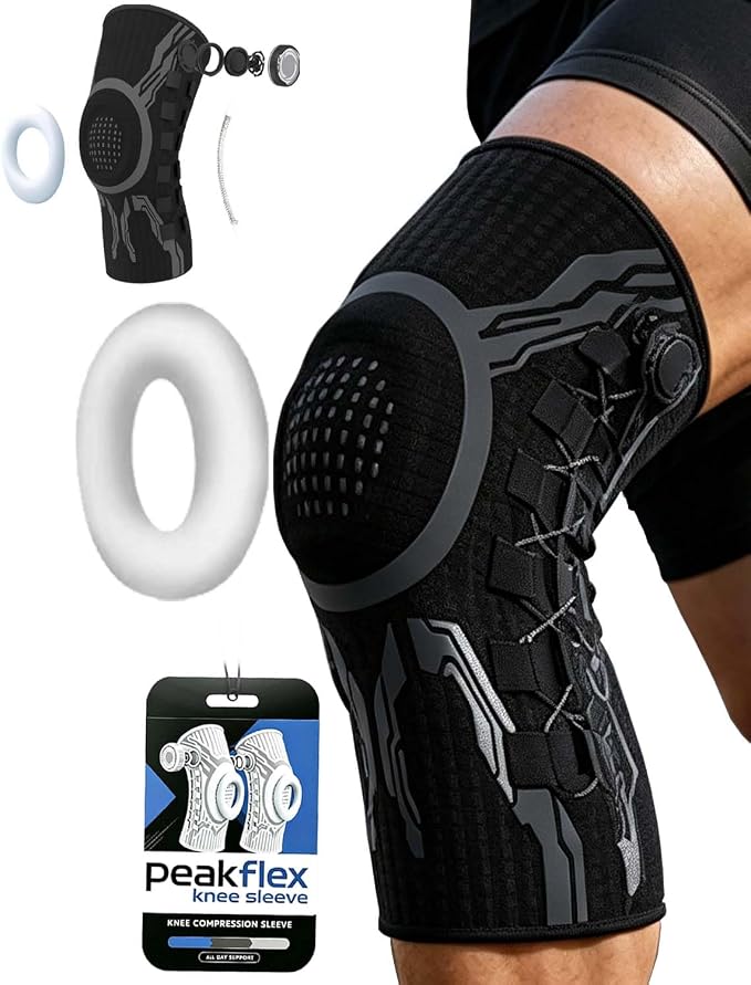 Knee Sleeve, Adjustable Knee Brace With Precision Dial, Patella Gel Pad & Side Stabilizers For Running, Workout