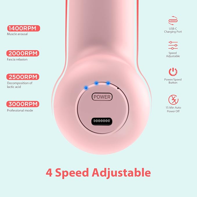 NEPQ Mini Massage Gun, SK6 Fascial Gun Portable Deep Tissue Percussion Muscle Back Head Massager for Pain Relief with 4 Massage Heads 4 Speed High-Intensity Vibration Rechargeable (Pink)