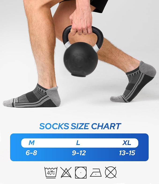 BAMBOO COOL Men's Ankle Socks Moisture Wicking Breathable Odor Control Athletic Cushioned Running Socks Arch Support 8 Pack
