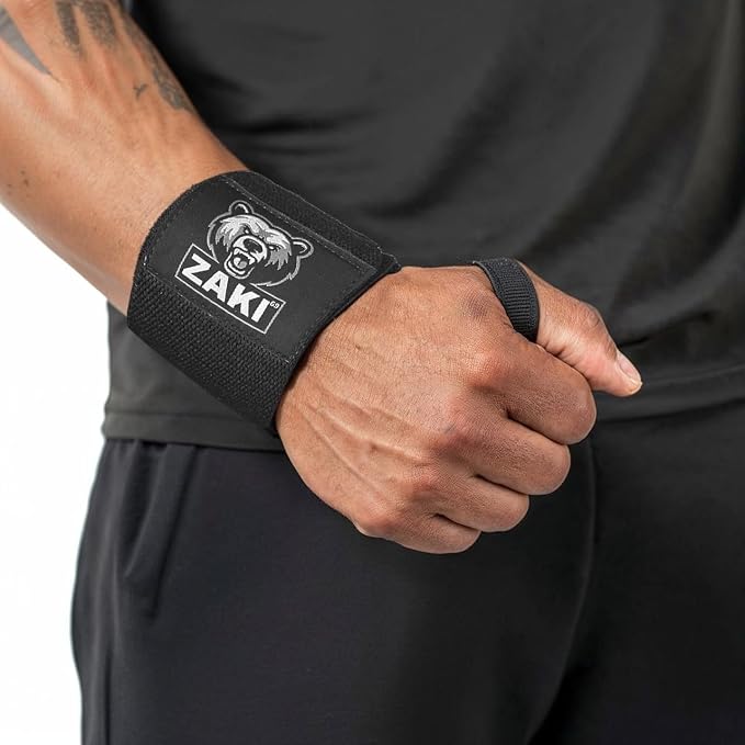 18 Inch Weightlifting Wrist Wraps with Thumb Loop, Adjustable Wrist Support Straps for Gym, Powerlifting, Bench Press, Strength Training, Black Pair
