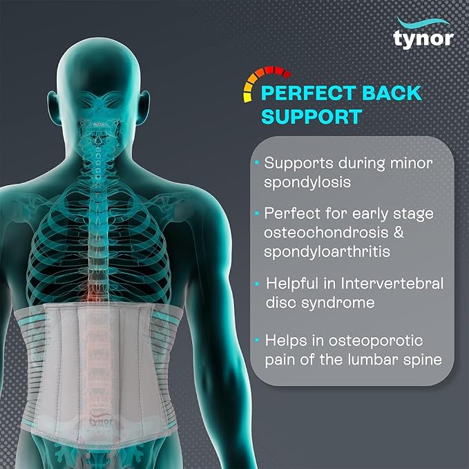 TYNOR Lumbar Support Belt Breathable Compression Lower Back Brace, Adjustable Waist Lumbar Support Brace for Men & Women, Herniated Disc, Sciatica, Back Pain & Heavy Lifting (Medium, Grey)