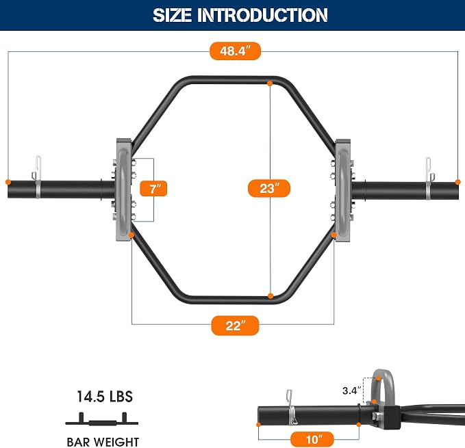 Hex Trap Bar 2-Inch Olympic Weightlifting Barbell,48.6" Deadlift Bar for Squats,Shrugs,Push-Ups,400Lbs Weight Capacit Suitable Home Gym Equipment Workouts for Beginners,Women,Men-Multiple Colors