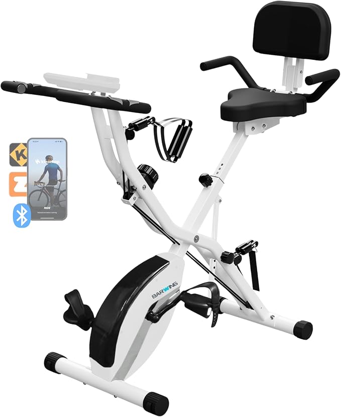 BARWING Stationary Exercise Bike for Home Workout, 5 IN 1 Foldable Indoor Cycling Bike for Seniors, 350LB Capacity, 16-Level Magnetic Resistance, Seat Backrest Adjustments
