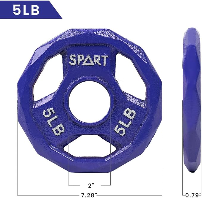 SPART Color Coded Weight Plate 2-Inch Cast Iron Tri-Grip Plate for Barbell,Solid Cast Iron Olympic Weight Plates for Strength Training, Weightlifting, Crossfit, 2.5/5/10/15/25/35/45LB, Single/Pair/Set