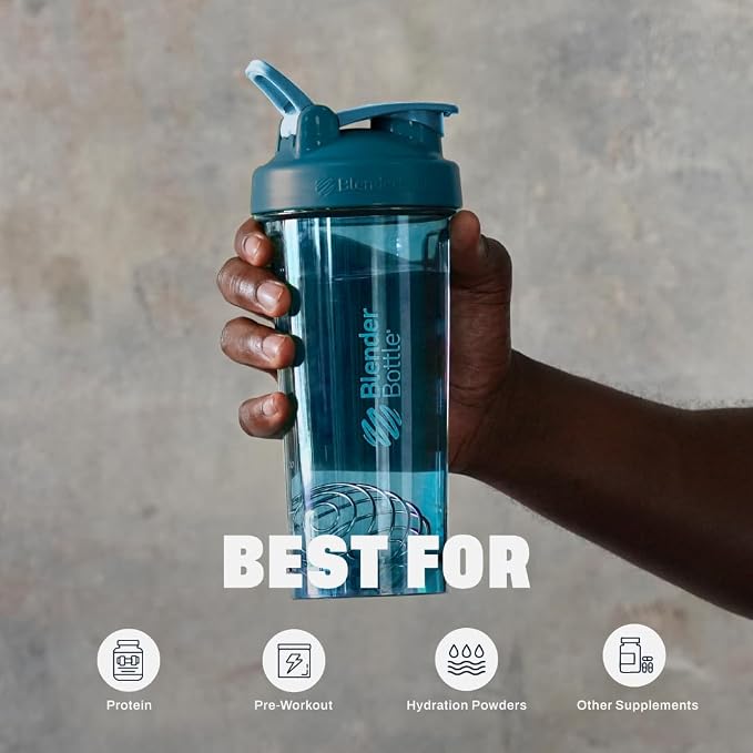 BlenderBottle Shaker Bottle Pro Series Perfect for Protein Shakes and Pre Workout, 24-Ounce, Ocean Blue