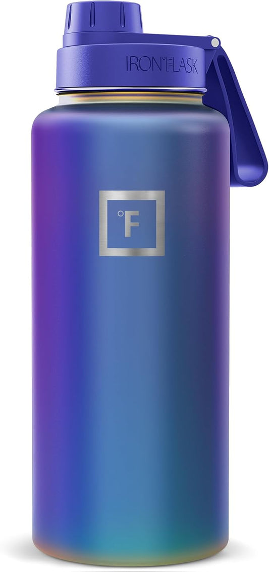IRON °FLASK 32 oz Wide Mouth Water Bottle with Spout | Insulated Stainless Steel Sports Water Bottle with Leakproof Spout Lid - BPA Free, Cold 24 Hrs, Sweat Free (Aurora)