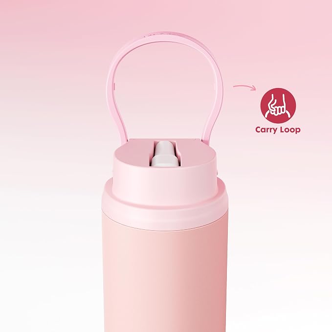 Meoky 24 oz Insulated Stainless Steel Water Bottle: Flip-to-Pop Straw, Leak Proof, 24H Cold, Wide Mouth, BPA-Free, Non-slip Base, Travel Water Bottle for Women School Backpack Car, Candy