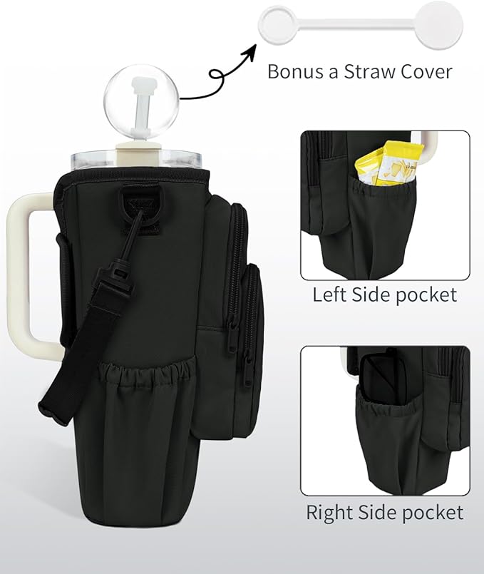 sportsnew 30/40oz Crossbody Water Bottle Holder Anti-Tip Tumbler Carrier | Lightweight Bottle Sling Fits Handled Tumbler w/ Phone Pocket, Adjustable Strap, Insulated Lining, Hands-free for Hiking Gym
