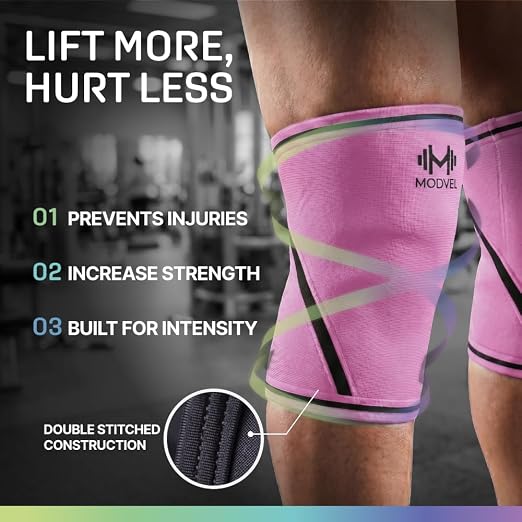 Modvel 7mm Neoprene Knee Sleeves for Men & Women Weightlifting & Powerlifting – Compression Knee Sleeve Support for Squats, Gym, Training – USPA, IPL Approved – Small Pink (Pair)