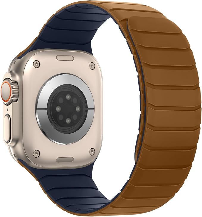 Tasikar Magnetic Bands Compatible with Apple Watch 49mm 46mm 45mm 44mm 42mm Soft Silicone Replacement Loop Wristband for iWatch Ultra 3 2 1 SE Series 11 10 9 8 7 6 5 4 3, Brown-Indigo