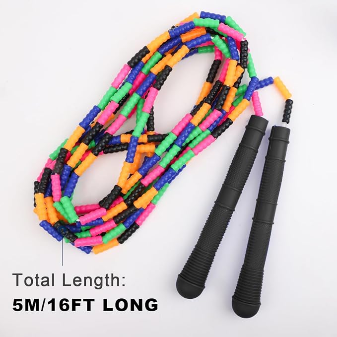 Coolrunner 16 FT Long Jump Rope(2 PACK), Double Dutch Jump Ropes, Soft Beaded Skipping for Kids Adults, Plastic Segmented Long Enough for 4-5 Jumpers