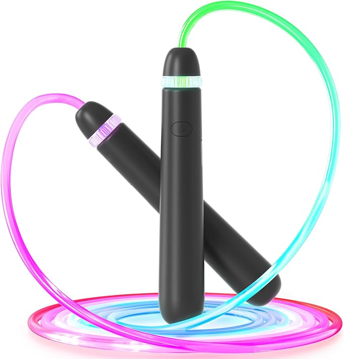 LED Jump Rope for Kids, Glow in The Dark Fun Fitness Gift | Rechargeable, 180-day battery, 9.2ft for ages 6+, colorful LED modes, birthday gift, outdoor fun