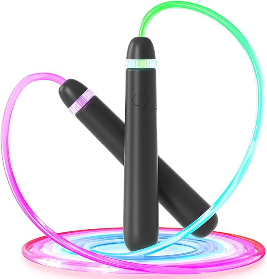 LED Jump Rope for Kids, Glow in The Dark Fun Fitness Gift | Rechargeable, 180-day battery, 9.2ft for ages 6+, colorful LED modes, birthday gift, outdoor fun