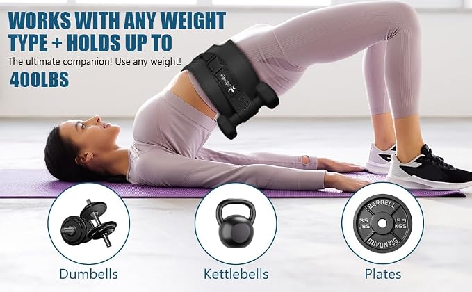 Hip Thrust Belt, Leather Dumbbell Booty Workout Belt | Adjustable non-slip booty belt for hip thrusts, fits dumbbells kettlebells plates, home gym exercise equipment