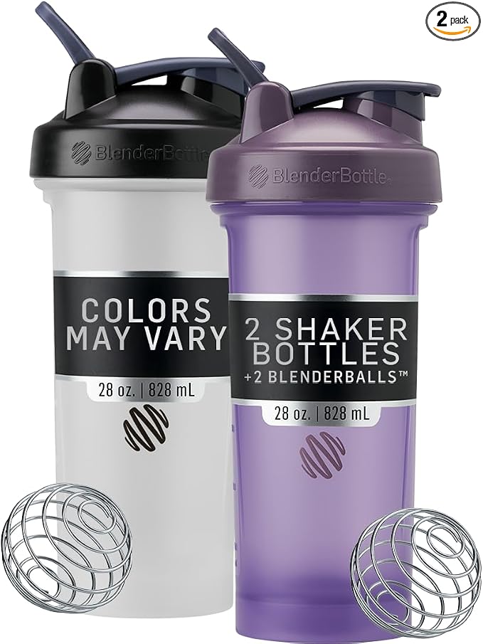 BlenderBottle Classic V2 Plastic Shaker Bottle 28oz Colors May Vary, 2-Pack