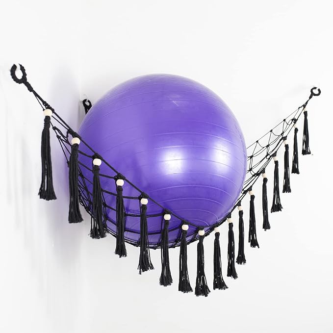 Exercise Ball Holder Yoga Ball Rack Corner Hanging Storage Net or Hammock for Fitness Ball Balance Ball Organizer Pregnancy Stability Ball Swiss Balance Ball for Yoga Studio and Gym