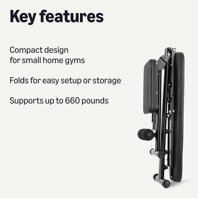 Amazon Basics Adjustable Workout Weight Bench Press, Foldable for Home Gym, Supports up to 660 Pounds, Black