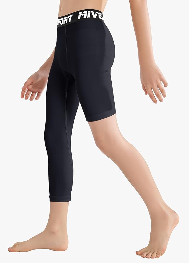 MIVEI One Leg Compression Tights Youth Boys Basketball Leg Sleeve | Kids Compression Pants Girls' Single Leg Tights 3/4 Leggings for Baseball Softball Soccer Running Football, Sports Base Layer