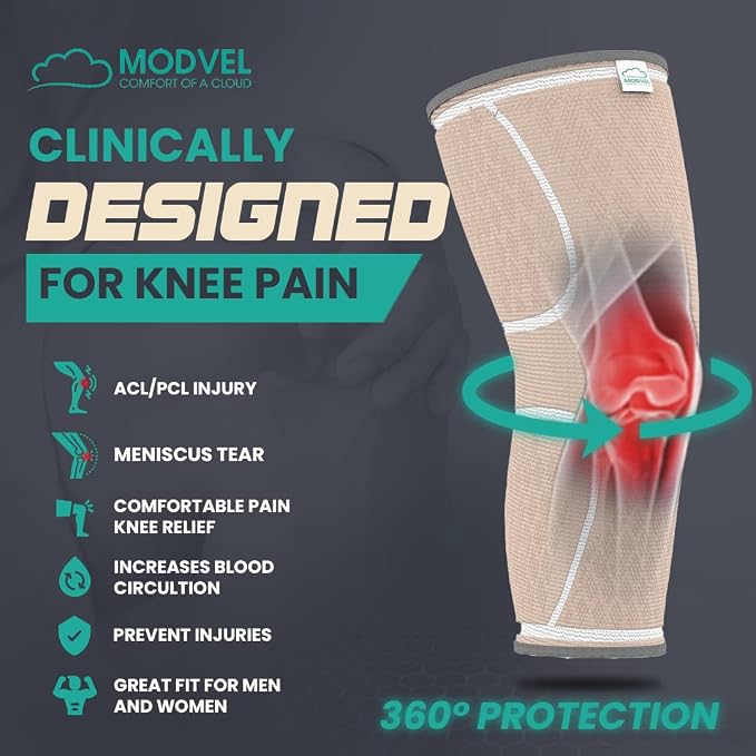 Modvel Compression Knee Brace for Women & Men - 2 Pack Knee Brace for Women Running Knee Pain, Knee Support Compression Sleeve, Workout Sports Knee Braces for Meniscus Tear ACL & Arthritis Pain Relief