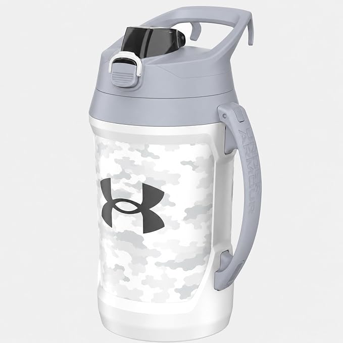 Under Armour Insulated Water Bottle with Handle & Fence Hook, Half Gallon Sports Water Jug, Leak-Resistant & BPA-Free for Baseball, Football & Gym - White Woodland, 64oz
