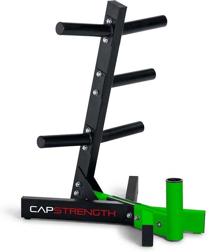 Cap Olympic Plate Tree Storage Rack for Weights & Barbells, Heavy-Duty Steel Weight Plate Organizer for 2-Inch Olympic Plates, Space-Saving Storage Rack, 300lb Capacity, Multiple Colors