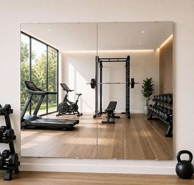 Murrey Home Gym Mirror 2PCSx48x24inch, Easy Install Wall Mounted Large Frameless, Workout Mirror for Home Gym Fitness Yoga Dancing Garage, Shatterproof Full Length
