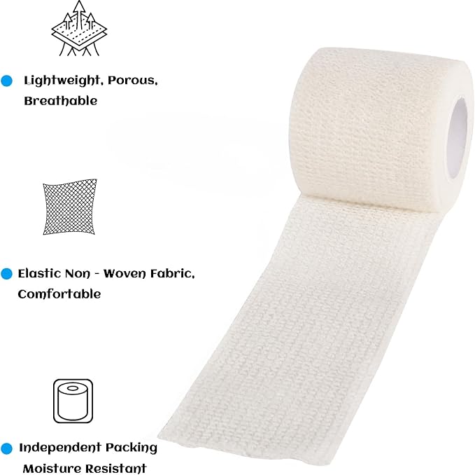 36 Rolls Elastic Self Adhesive Bandage Wrap 2 Inch, Breathable Non Woven Cohesive Bandage, Vet Wrap for Dogs, Ankle Sprains Swelling Self Stick Bandage Wrap, Sports Athletic Tape White