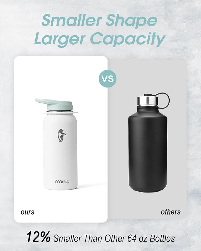 Coolflask 32 oz Water Bottle Insulated Stainless Steel with Strap | Metal Water Flask with Straw & Spout Lids, Triple-Wall, Cold 48+h, Dishwasher Safe, Leakproof, BPA-Free, for Gym & Hiking
