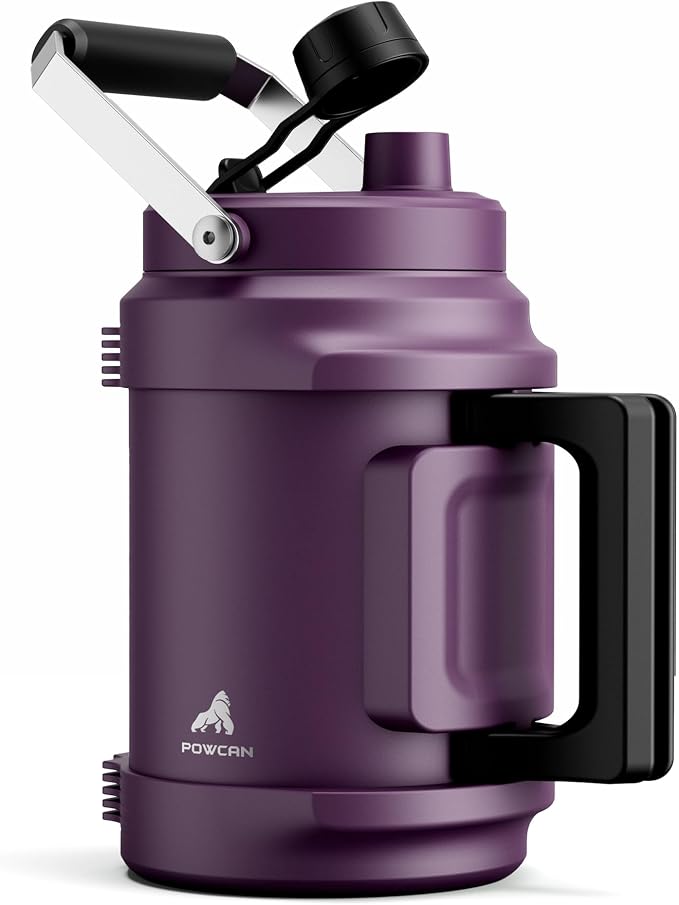 POWCAN 64 oz Insulated Water Jug, 2-in-1 Straw Spout Lid, Dual Handle, Leakproof, Keep Cold 48H, Half Gallon Stainless Steel Water Bottle for Daily, Hydration, Picnic, Travel, Gym, Workout (Burgundy)