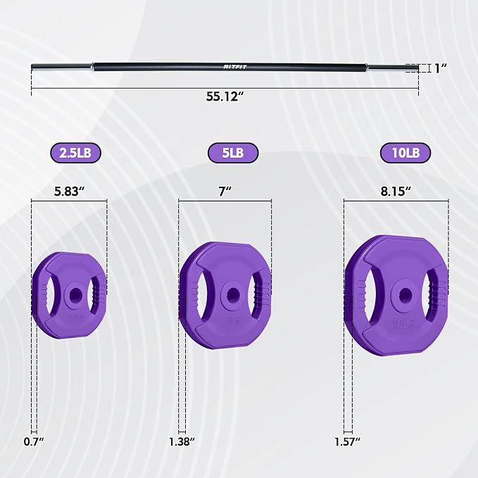 RitFit Adjustable Barbell Weight Set with Padded Bar for Home Gym | Rubber Plates with Easy-Grip Design, Cushioned Bar with Clamp Collars, Adjustable Weight for Strength Training