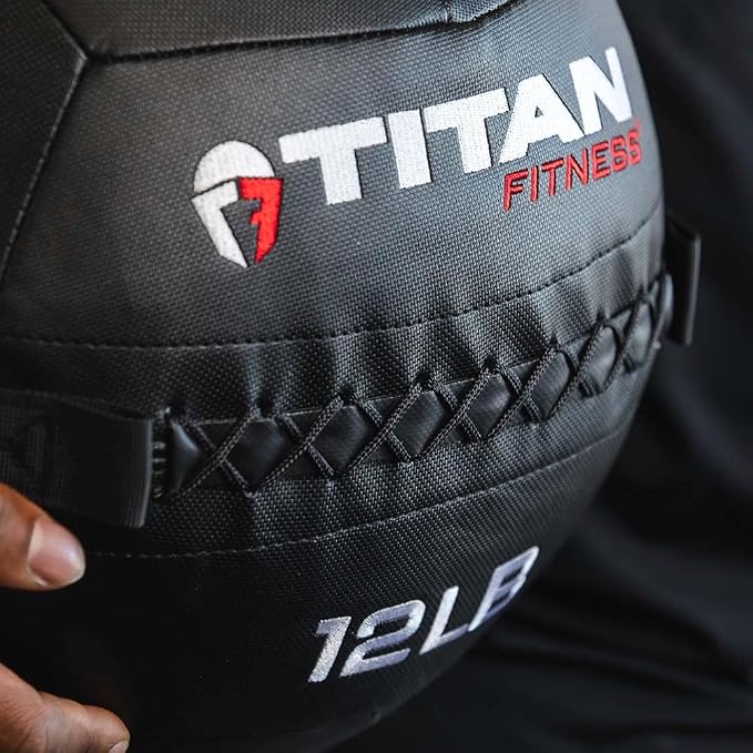 Titan Fitness LB Soft Shell Medicine Wall Ball with Poly-Composite Laminate Cross Texture Non-Slip Grip for Throwing, Core Strength, Floor Exercises, Stretching