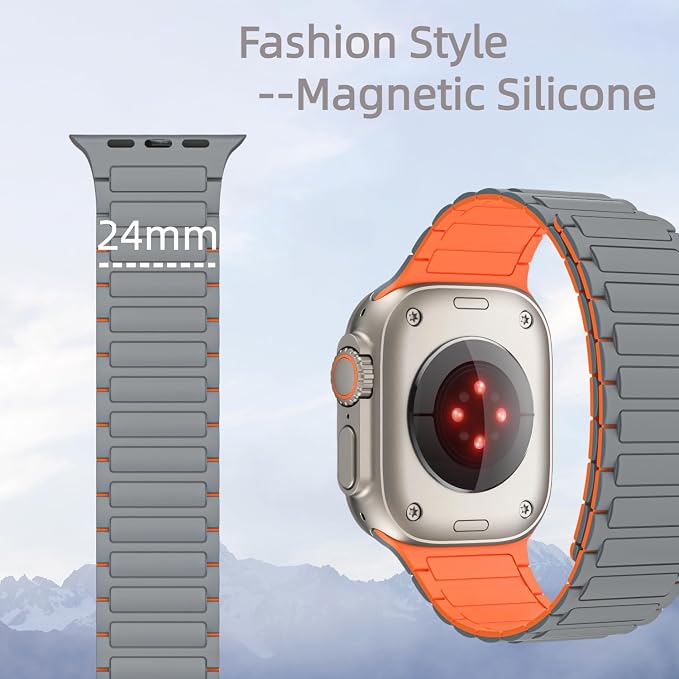 Magnetic Band Compatible with Apple Watch Ultra 3/2/1 Band for Men 38mm 40mm 41mm 42mm, Silicone Sport Waterproof Loop Strap Magnet Link for iWatch Series SE 11 10 9 8 7 6 5 4 3 2 1